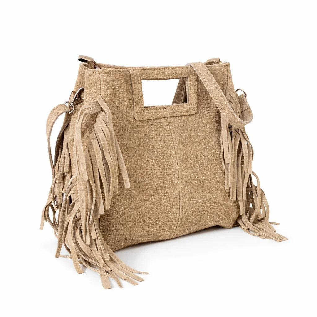 Bolso Córdoba de ante sintético con flecos en color beige