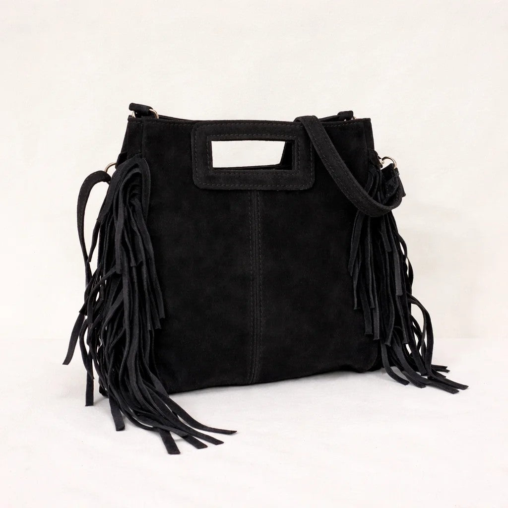 Bolso Córdoba de ante sintético con flecos en color negro
