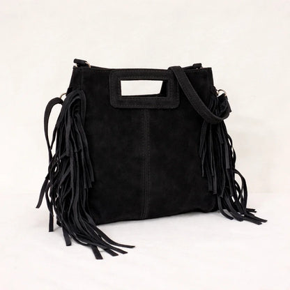 Bolso Córdoba de ante sintético con flecos en color negro