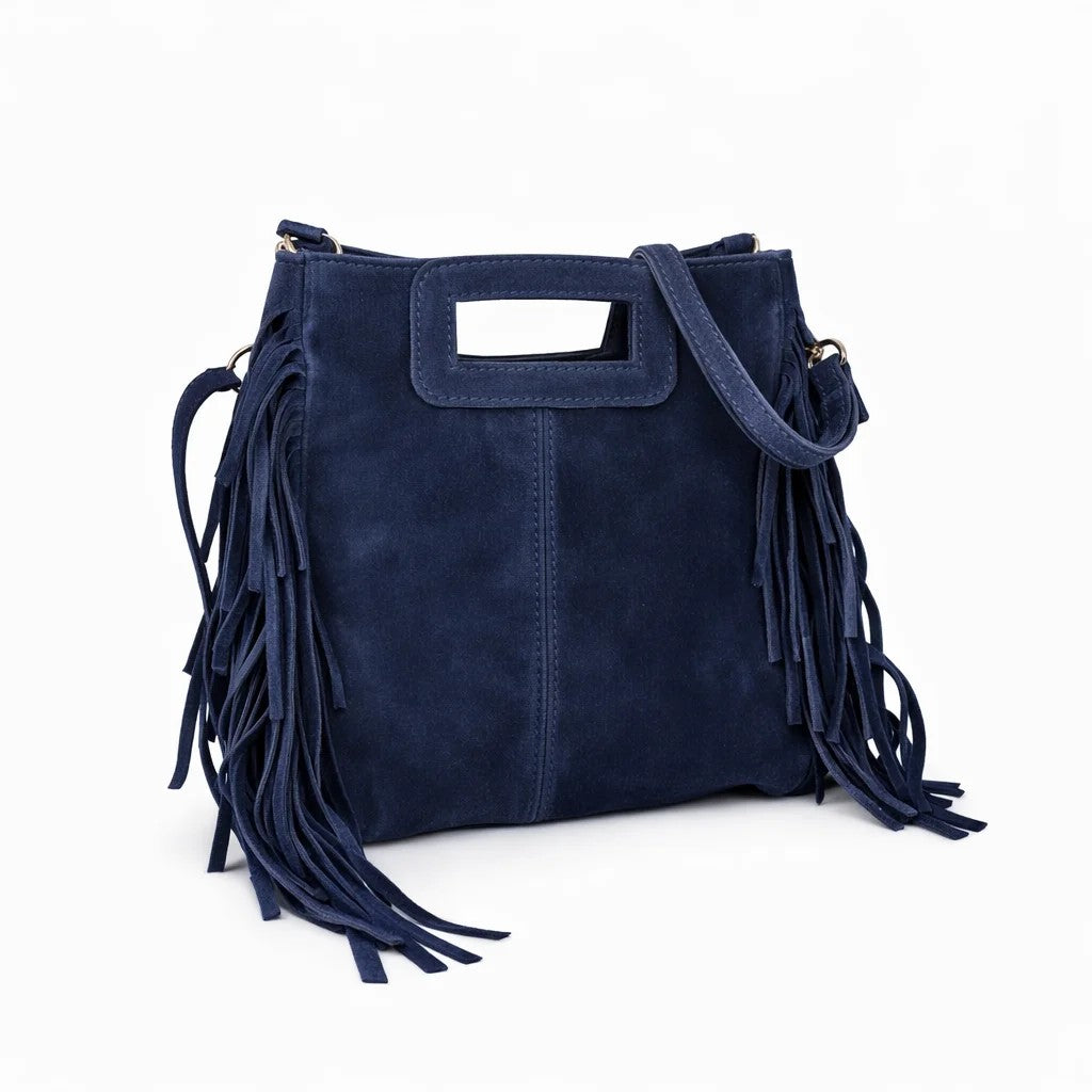 Bolso Córdoba de ante sintético con flecos en azul marino