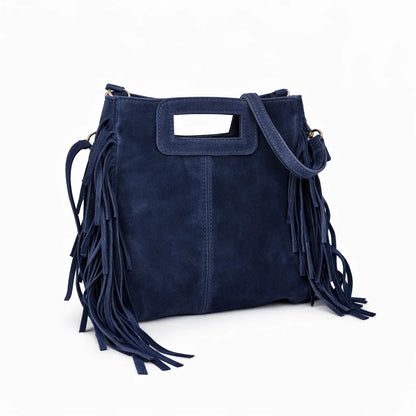 Bolso Córdoba de ante sintético con flecos en azul marino