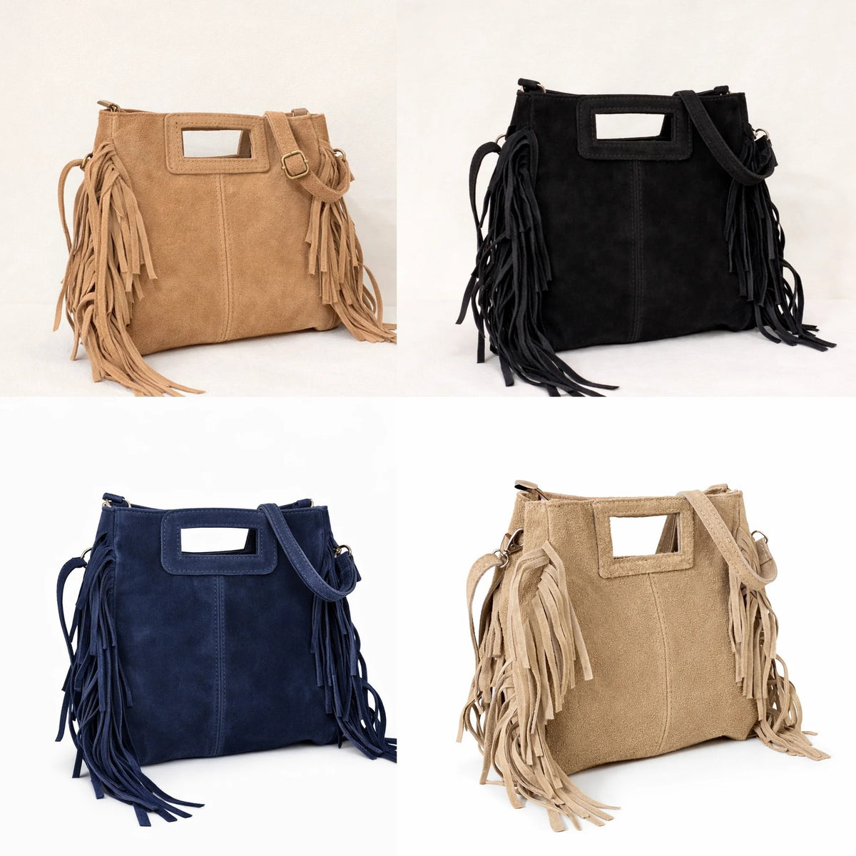 Los cuatro colores del bolso Córdoba: beige, camel, negro y azul marino
