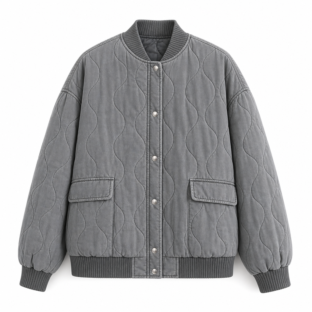 Chaqueta Ronda, bomber acolchada en gris, vista frontal completa