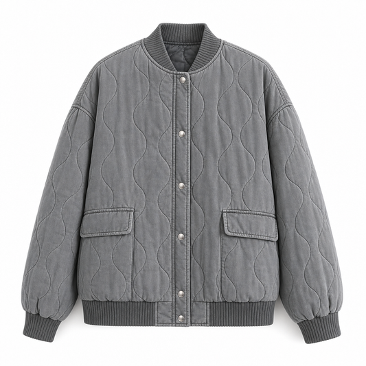 Chaqueta Ronda, bomber acolchada en gris, vista frontal completa