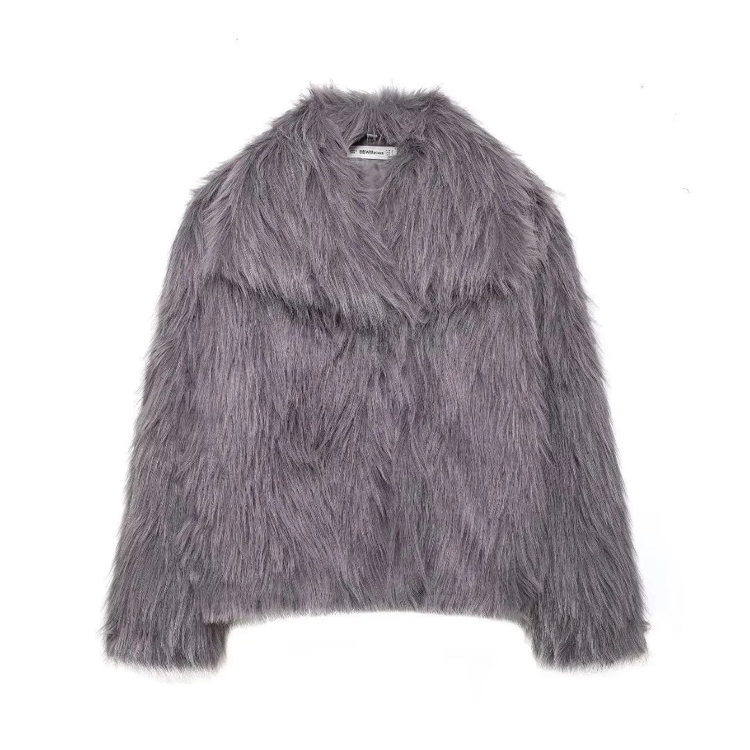 Chaqueta Granada de pelo sintético en gris, vista frontal
