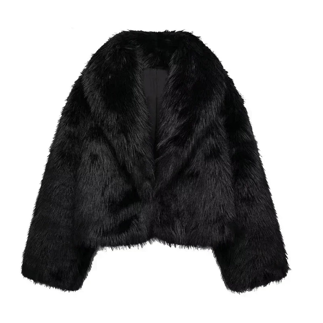 Chaqueta Granada de pelo sintético en negro, vista frontal